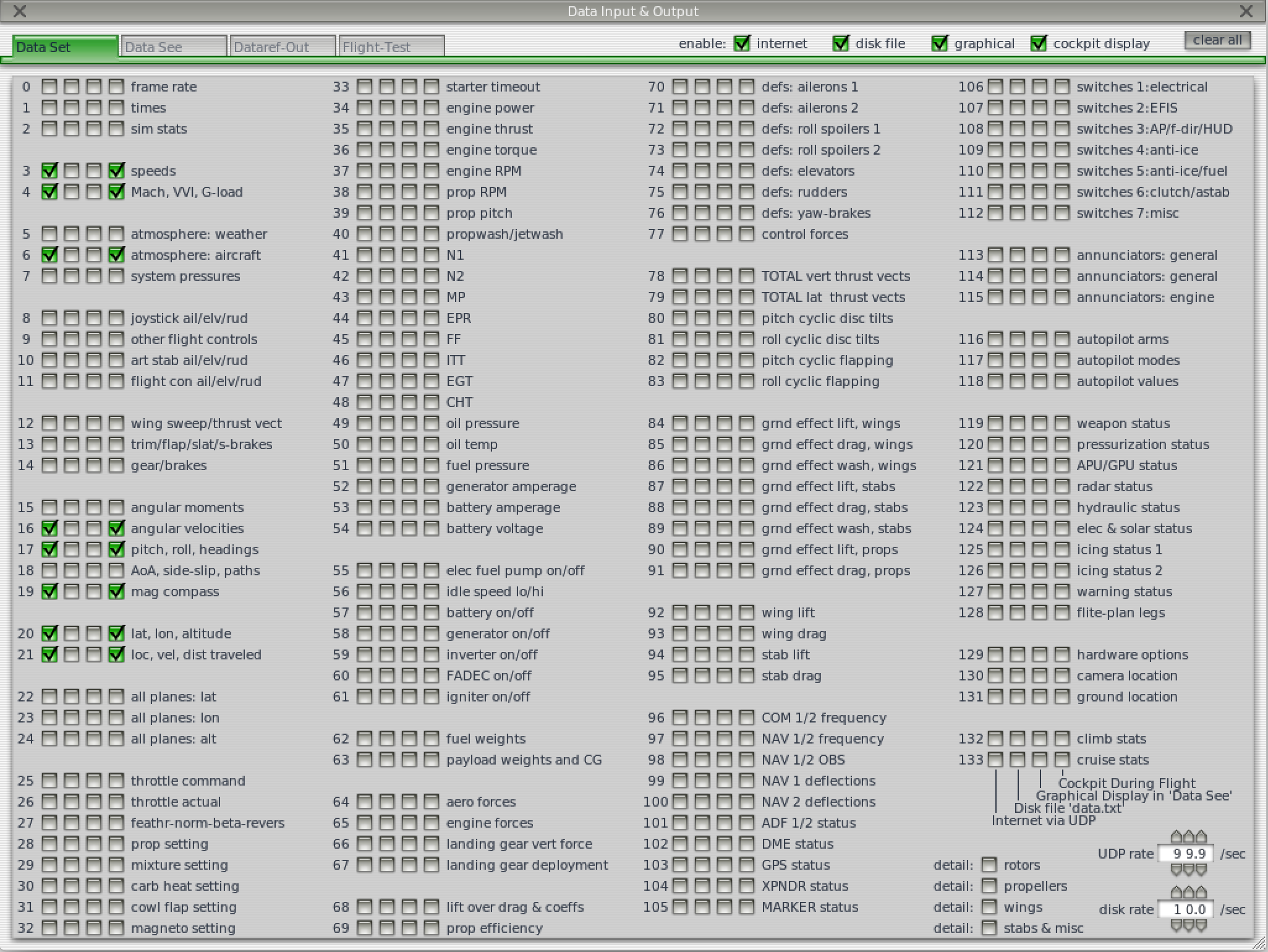 X-Plane data configuration